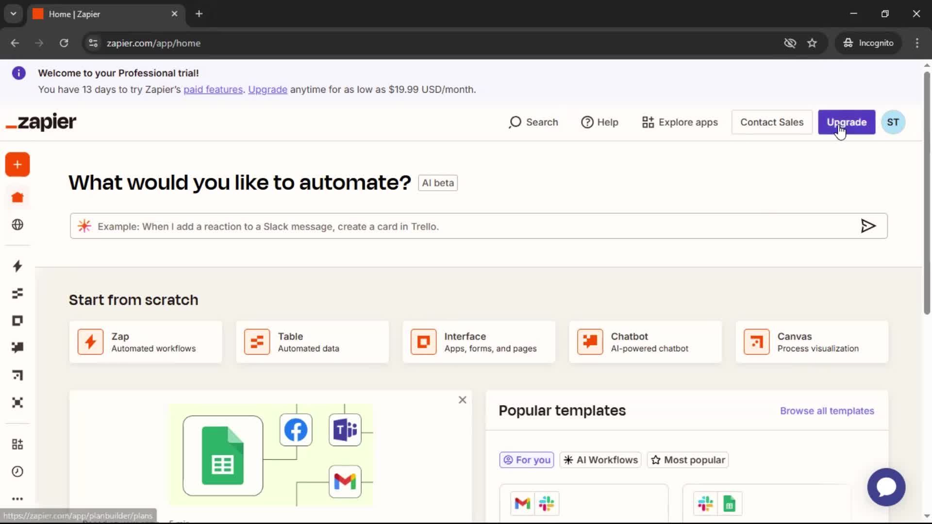 Upgrading your account screenshot