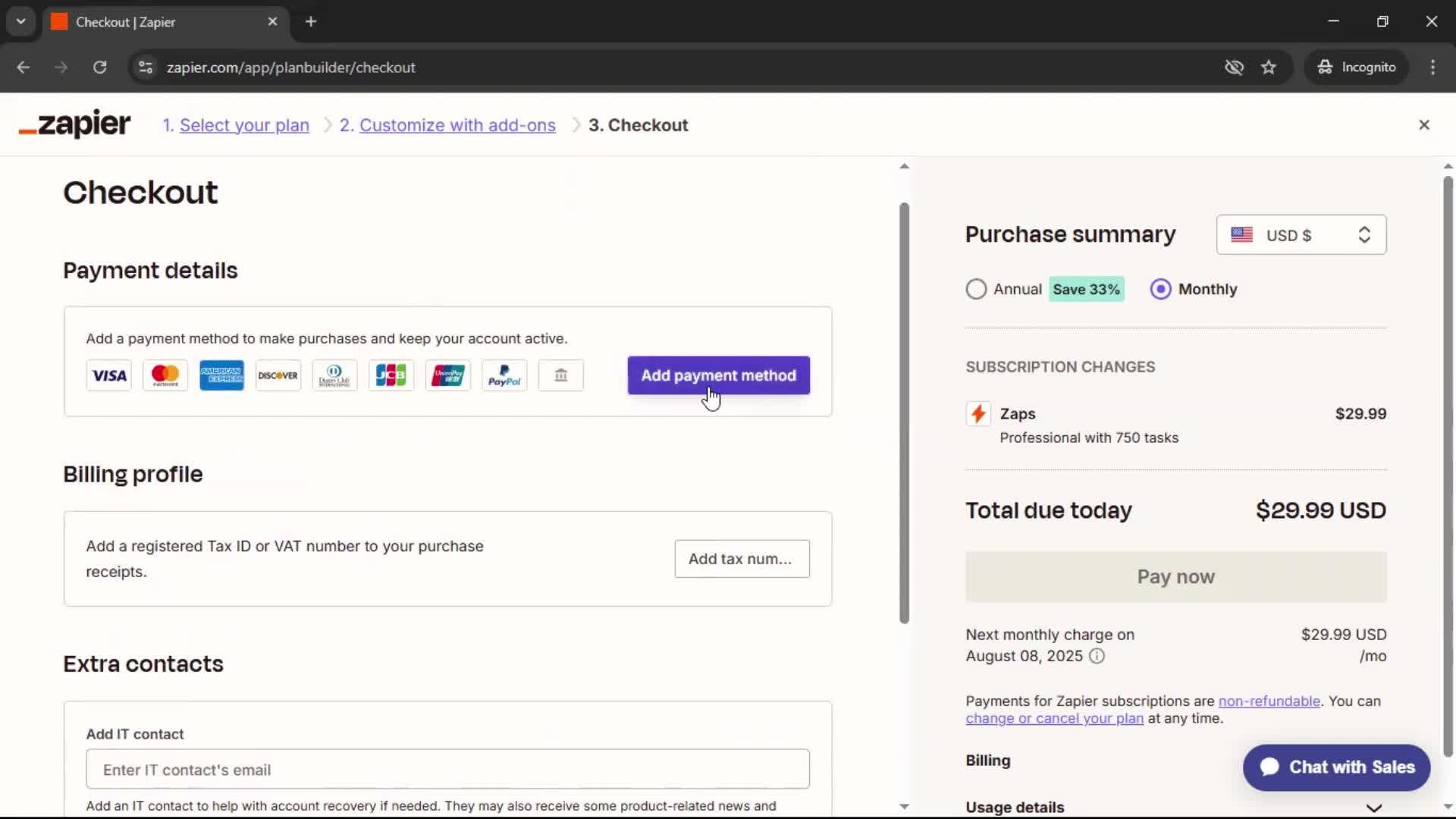 Upgrading your account screenshot