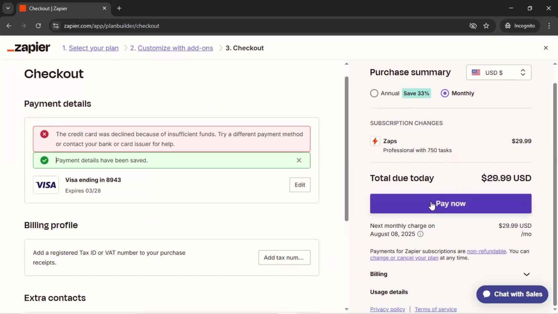 Upgrading your account screenshot