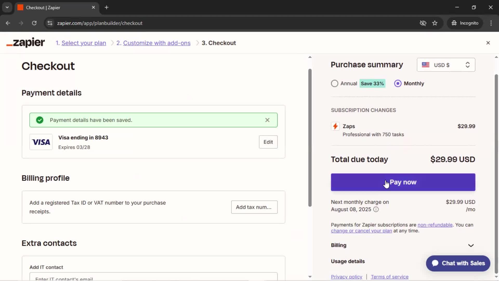 Upgrading your account screenshot
