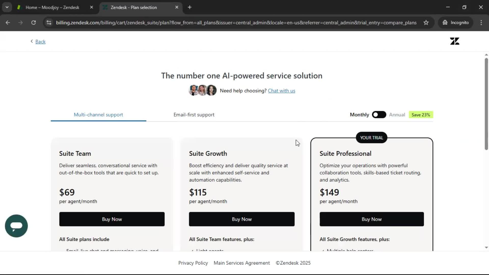 Upgrading your account screenshot