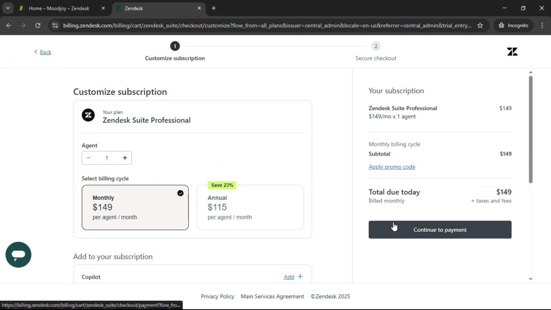 Upgrading your account screenshot