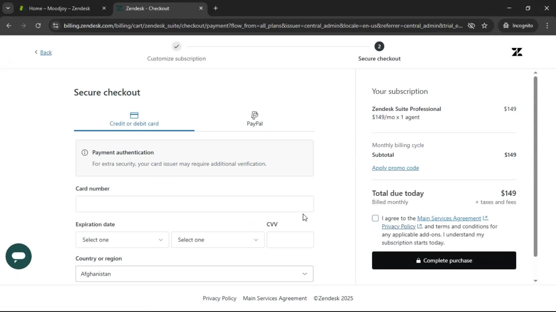 Upgrading your account screenshot
