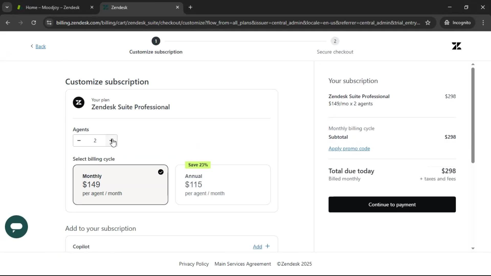 Upgrading your account screenshot