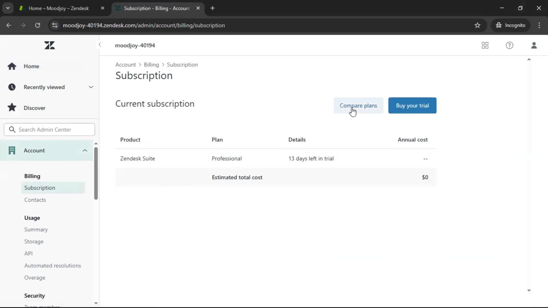 Upgrading your account screenshot