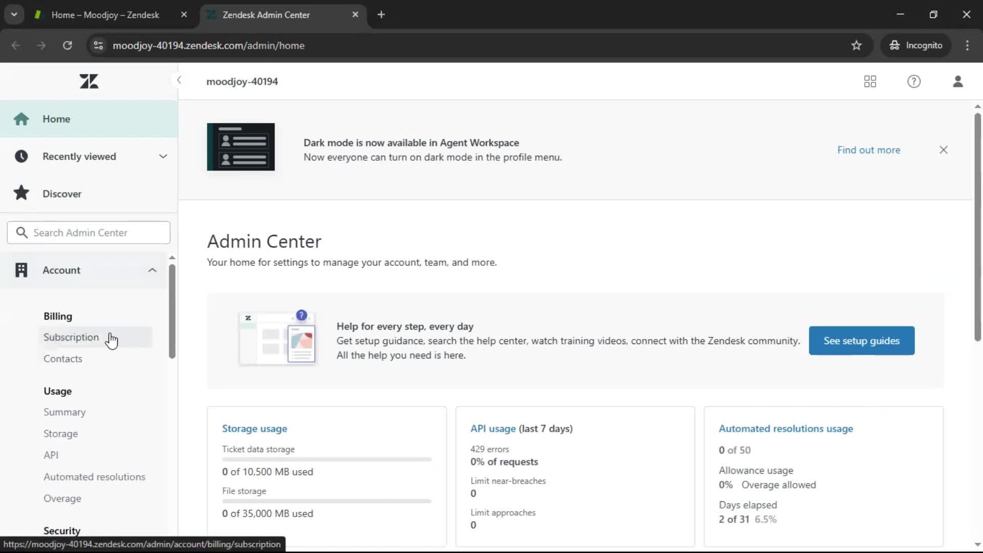 Upgrading your account screenshot