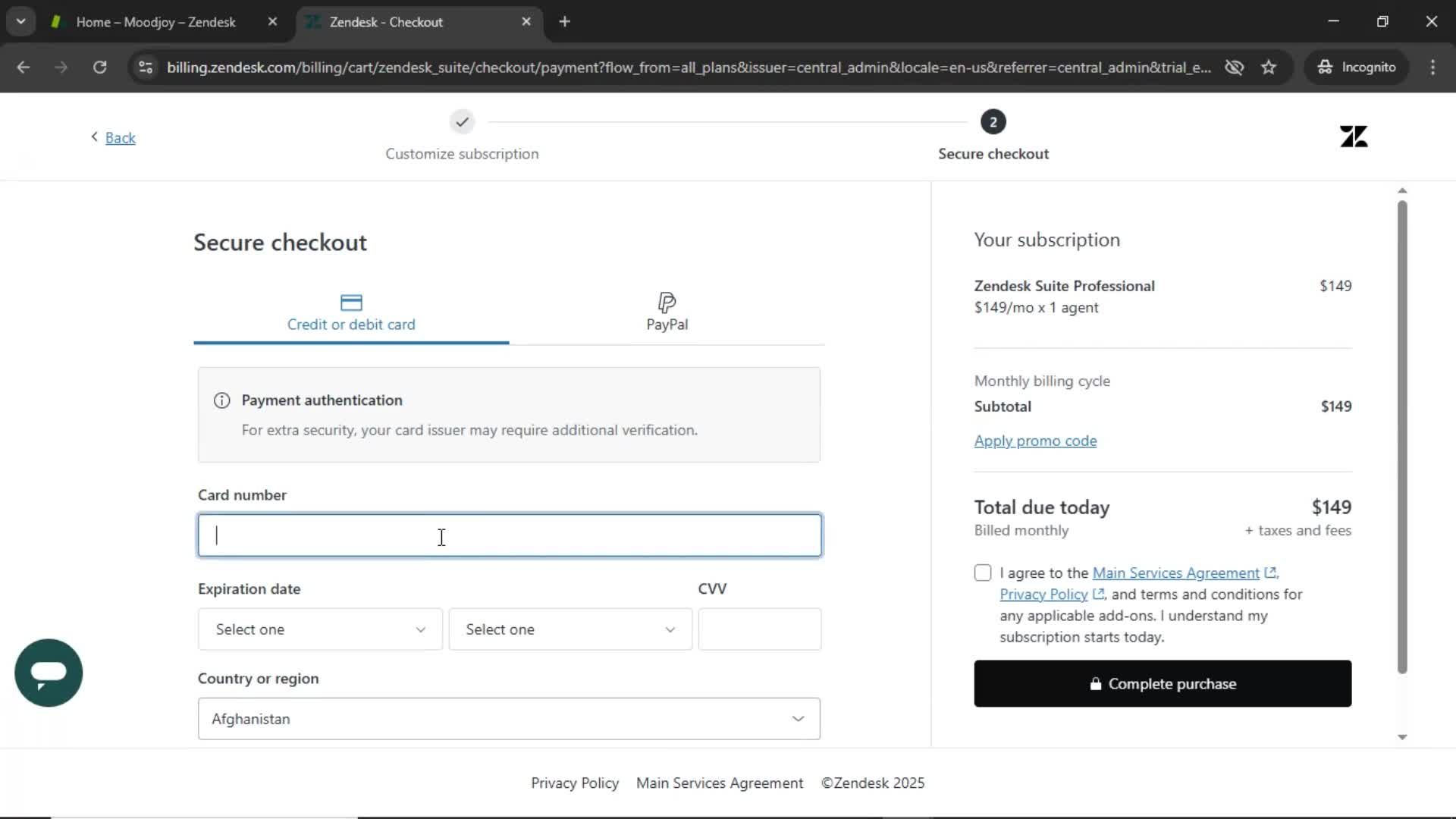 Upgrading your account screenshot