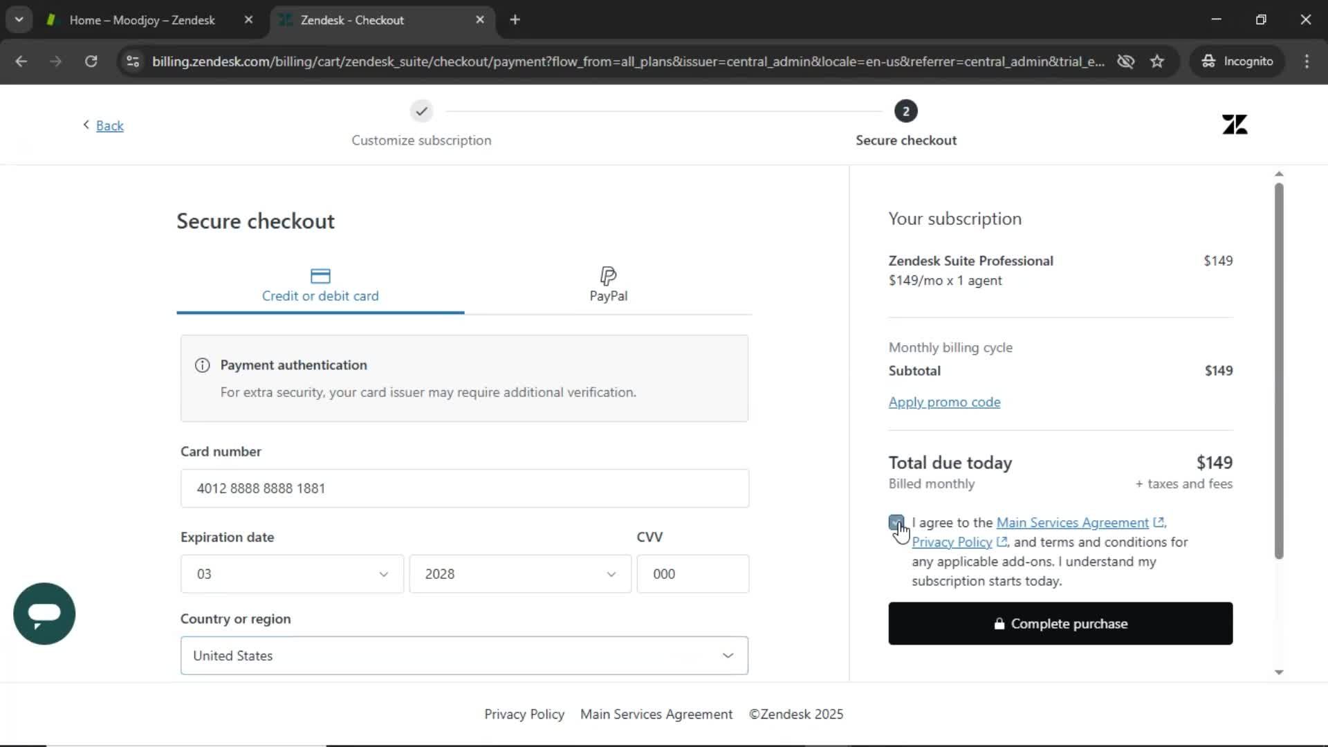 Upgrading your account screenshot