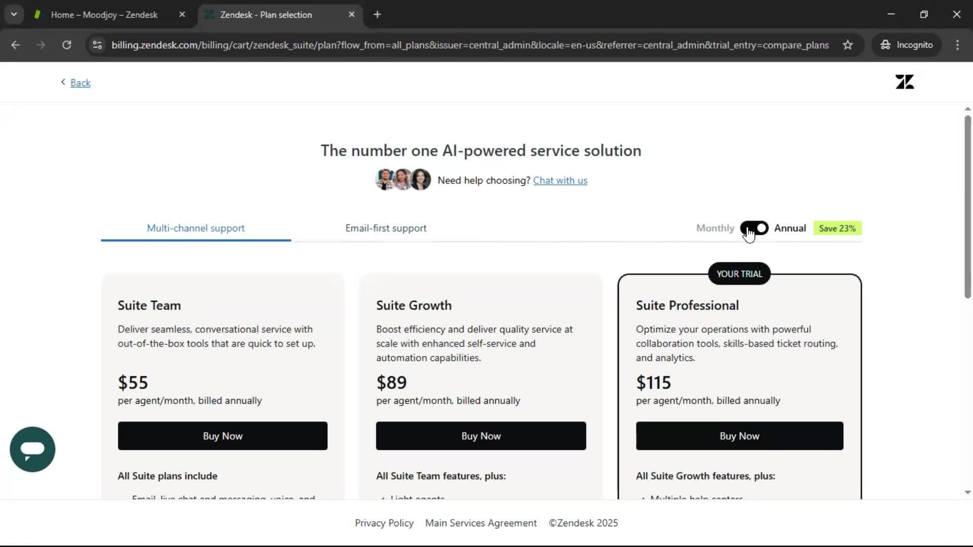 Upgrading your account screenshot