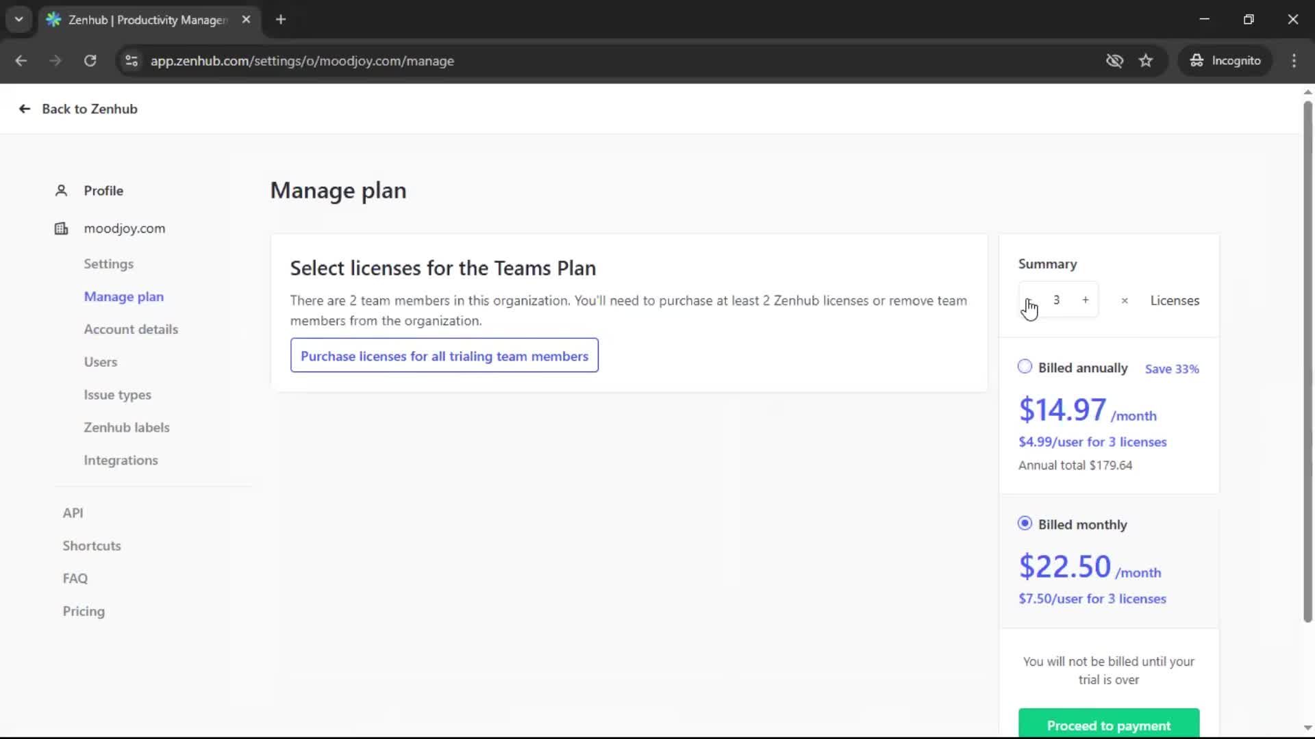 Upgrading your account screenshot
