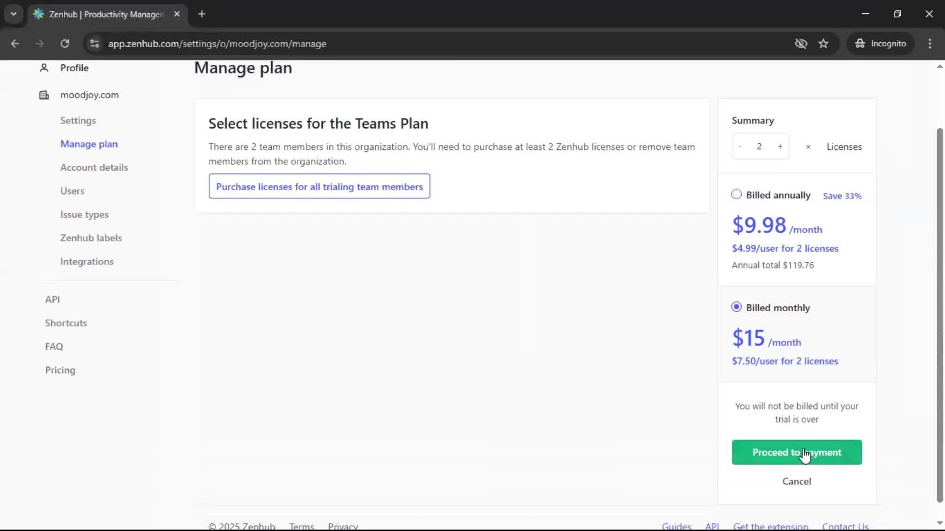 Upgrading your account screenshot