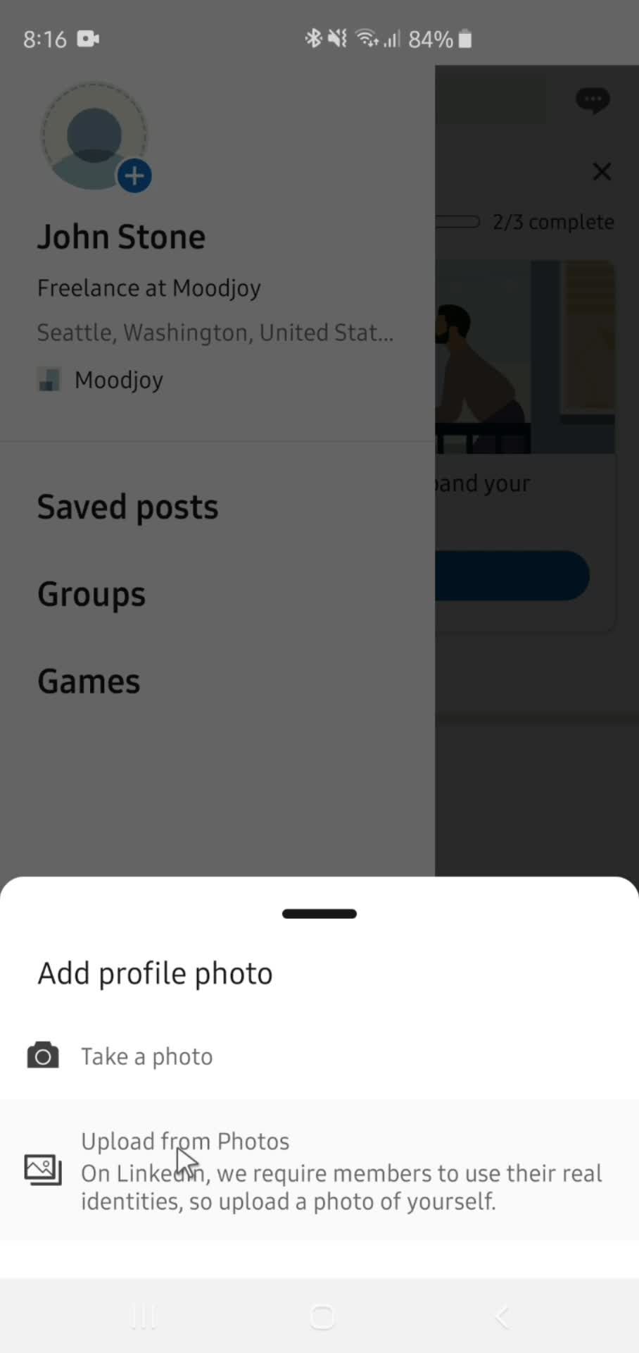 Updating profile picture screenshot