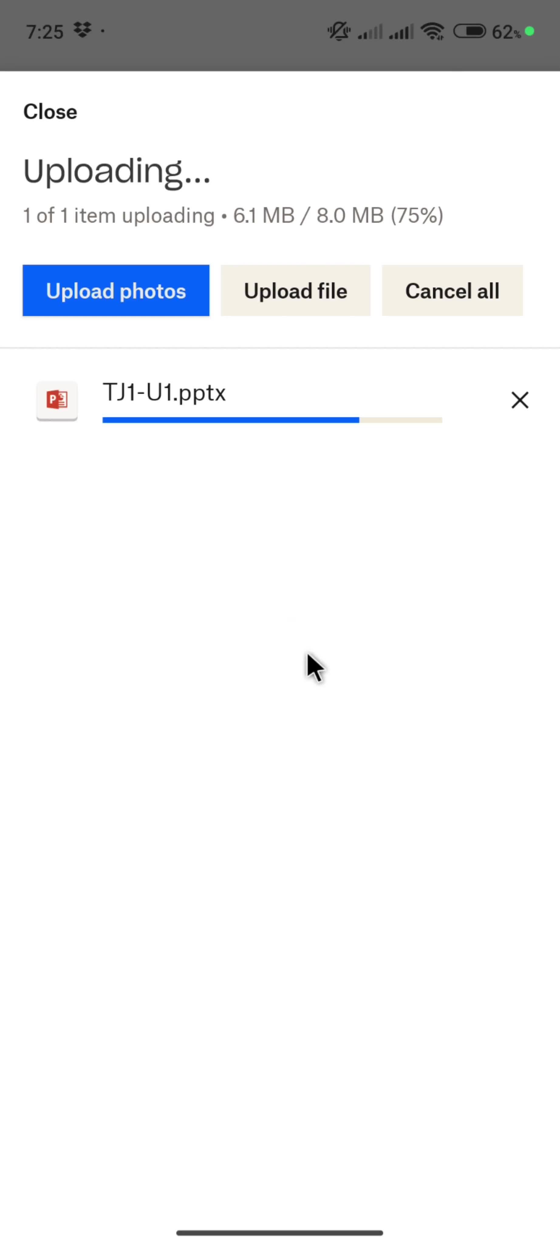 Uploading files screenshot