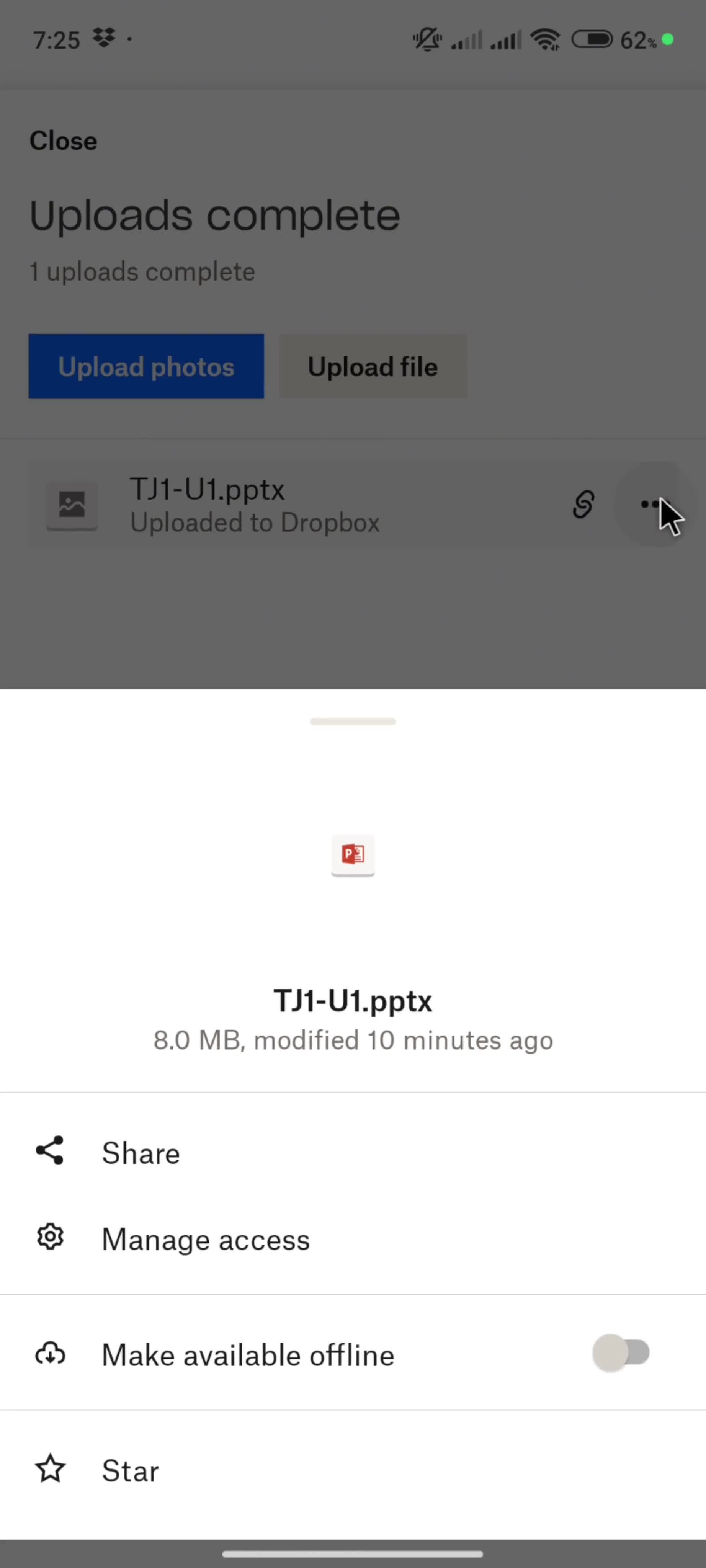 Uploading files screenshot
