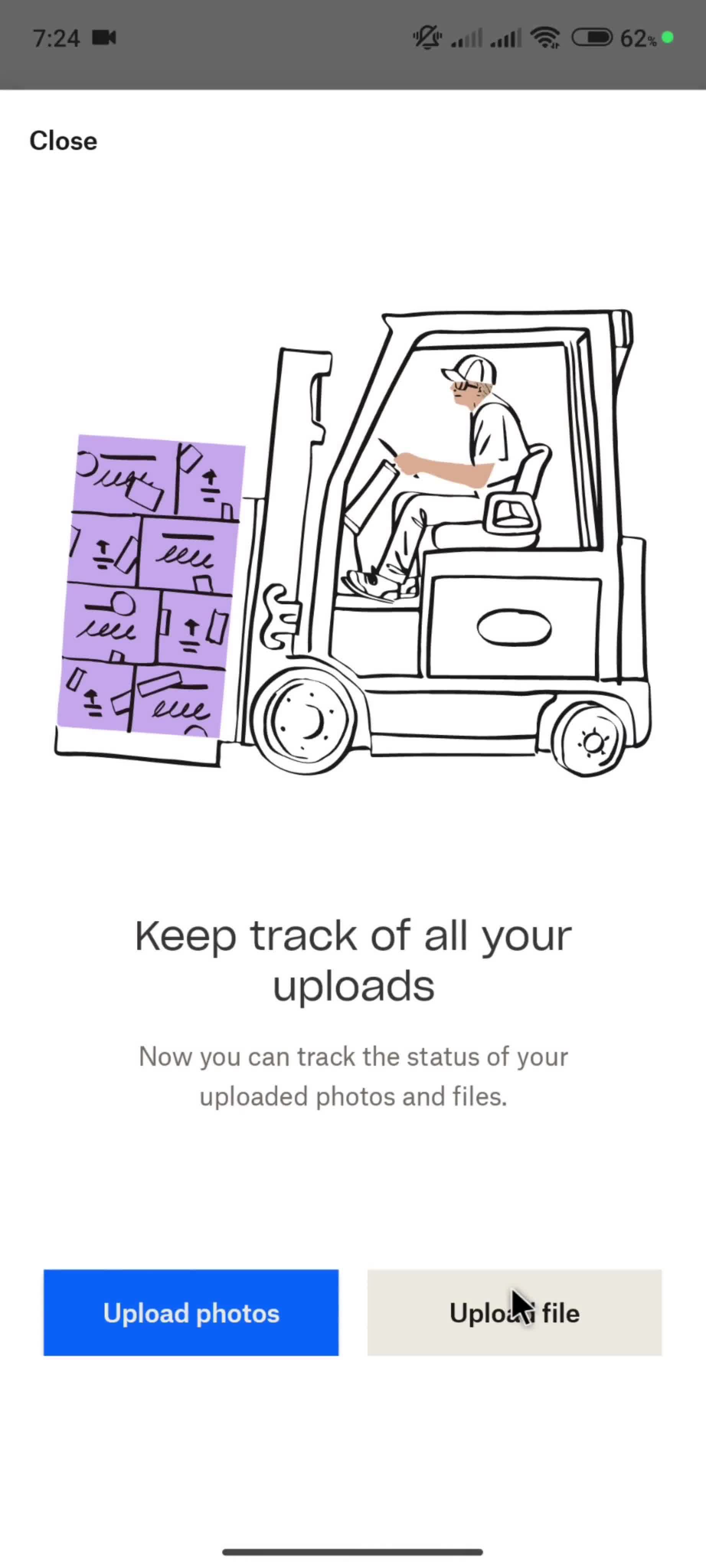 Uploading files screenshot