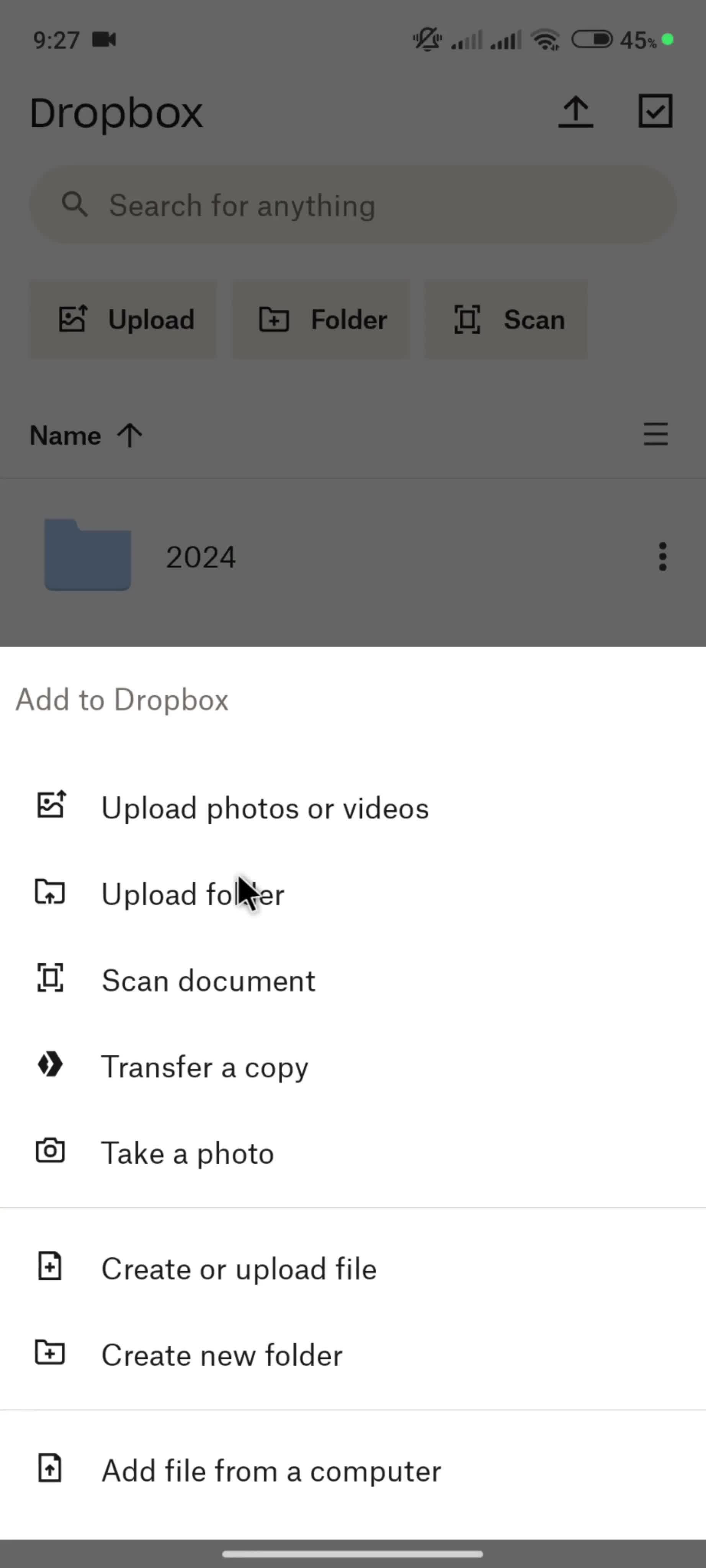 Uploading a folder screenshot