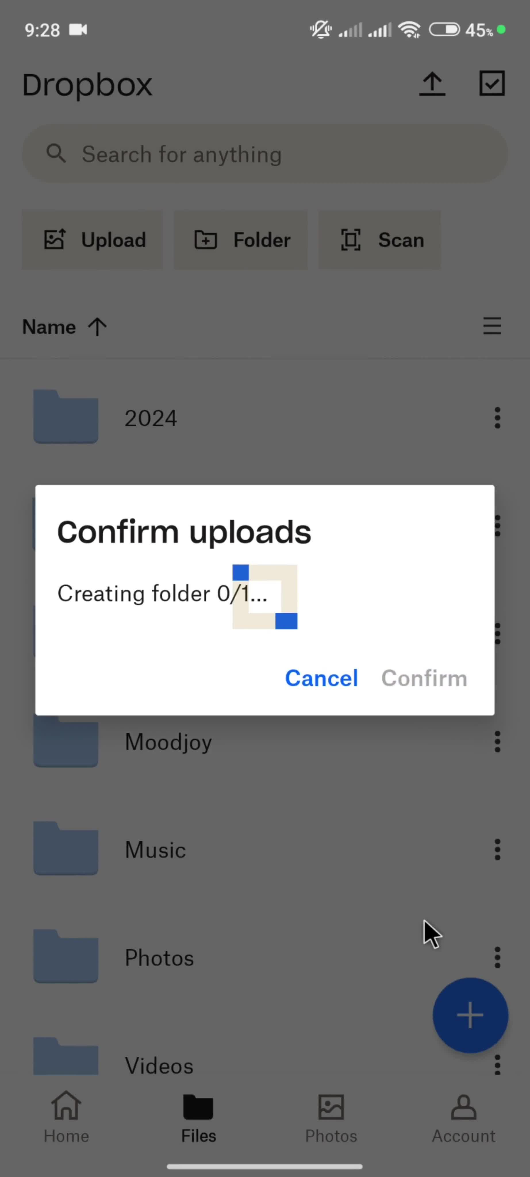Uploading a folder screenshot