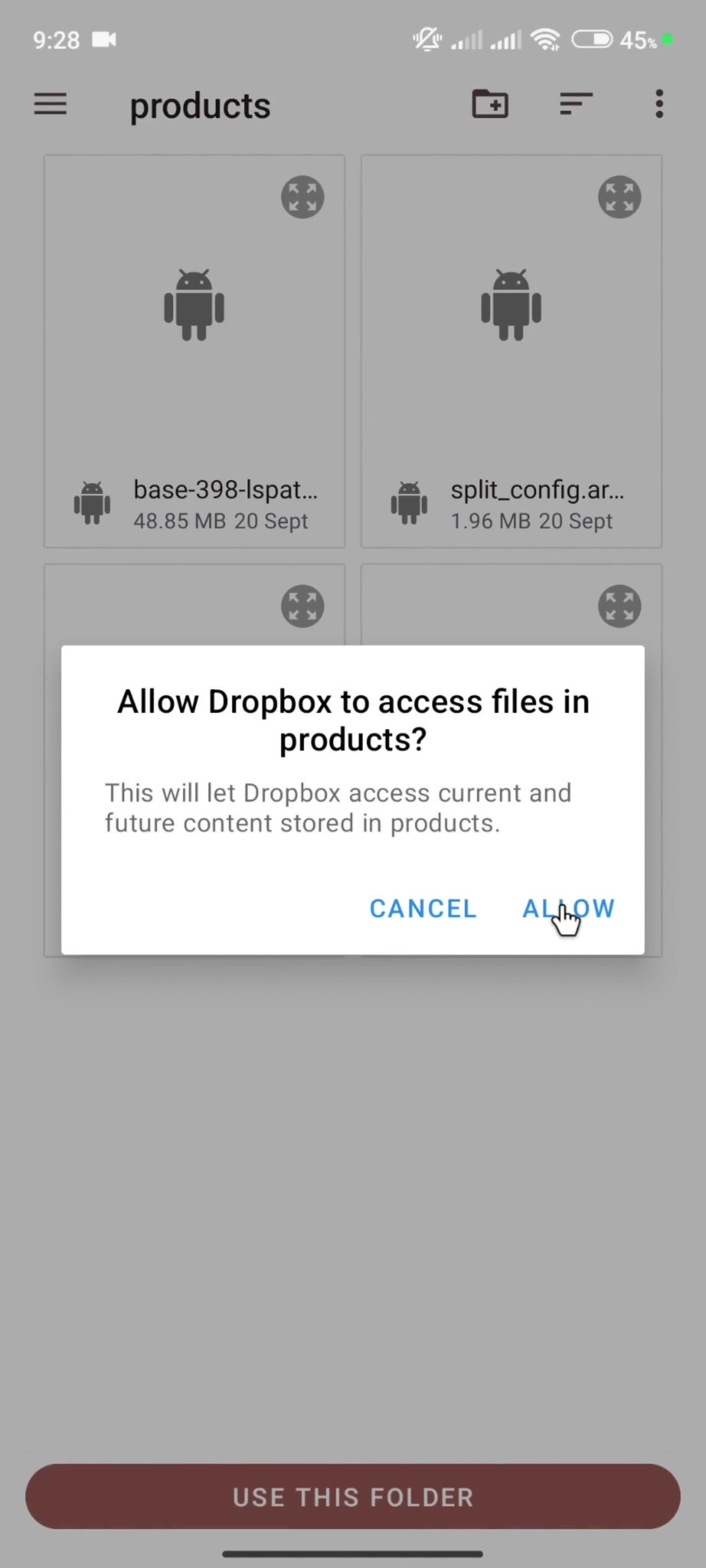 Uploading a folder screenshot