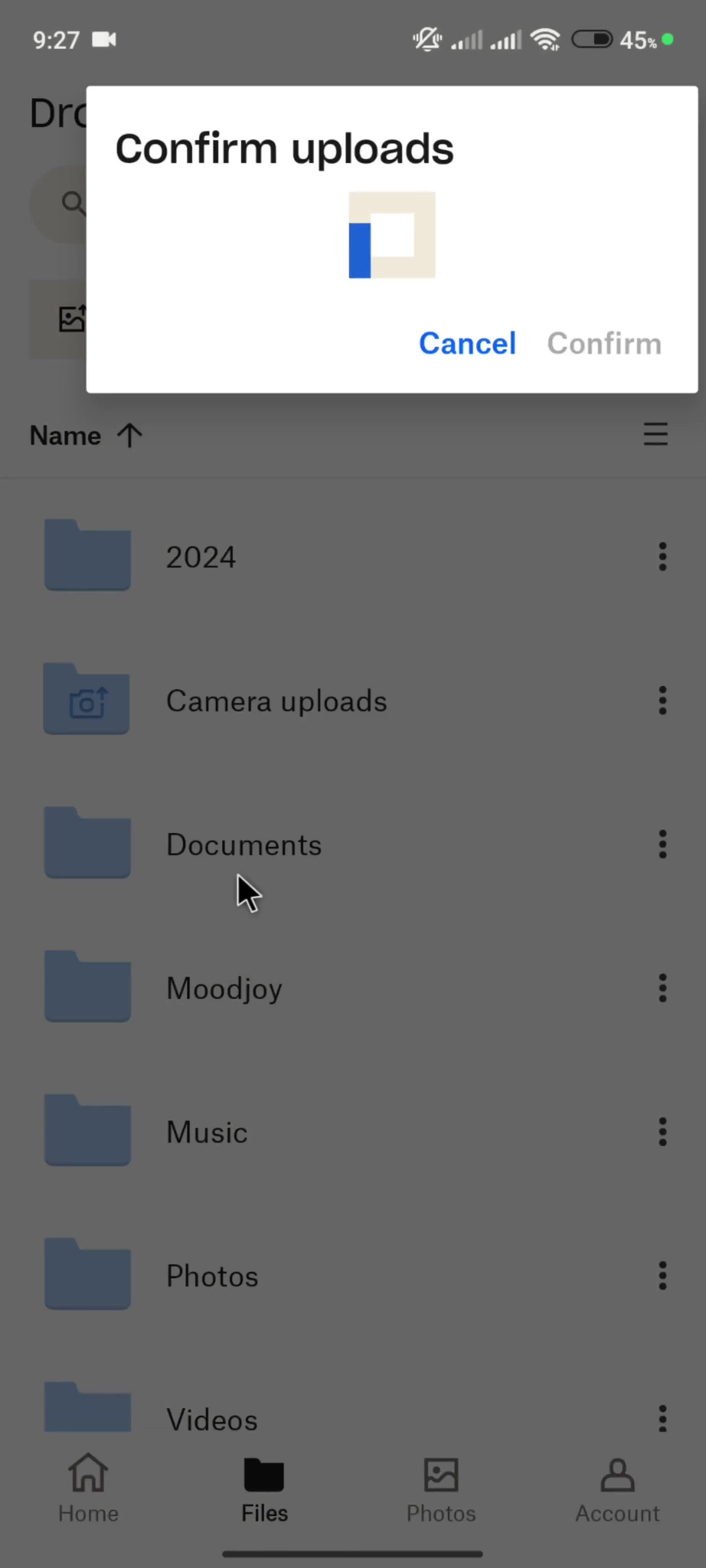 Uploading a folder screenshot