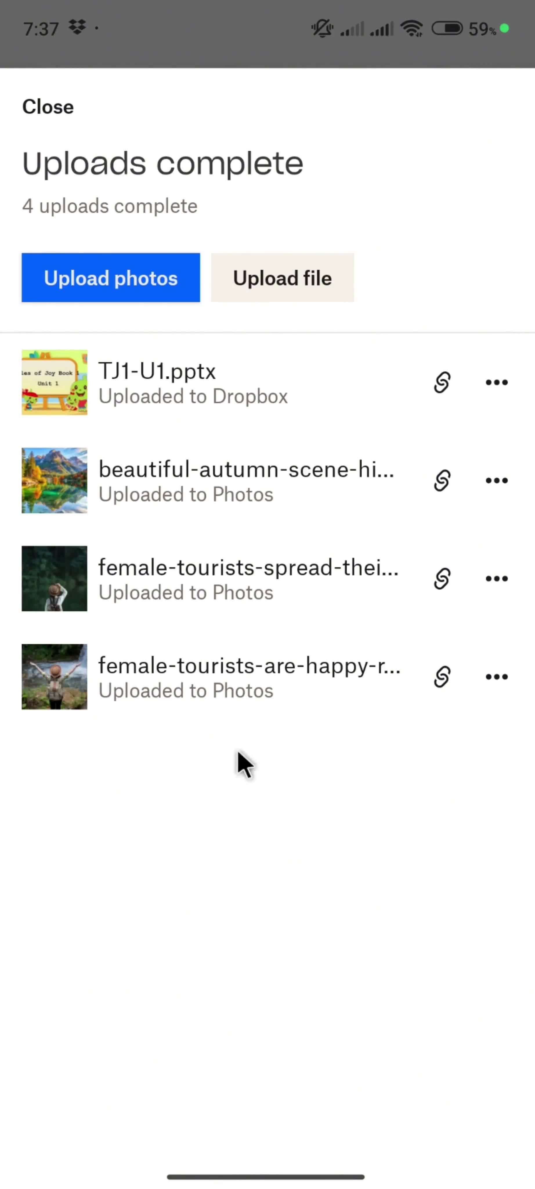 Uploading photos screenshot