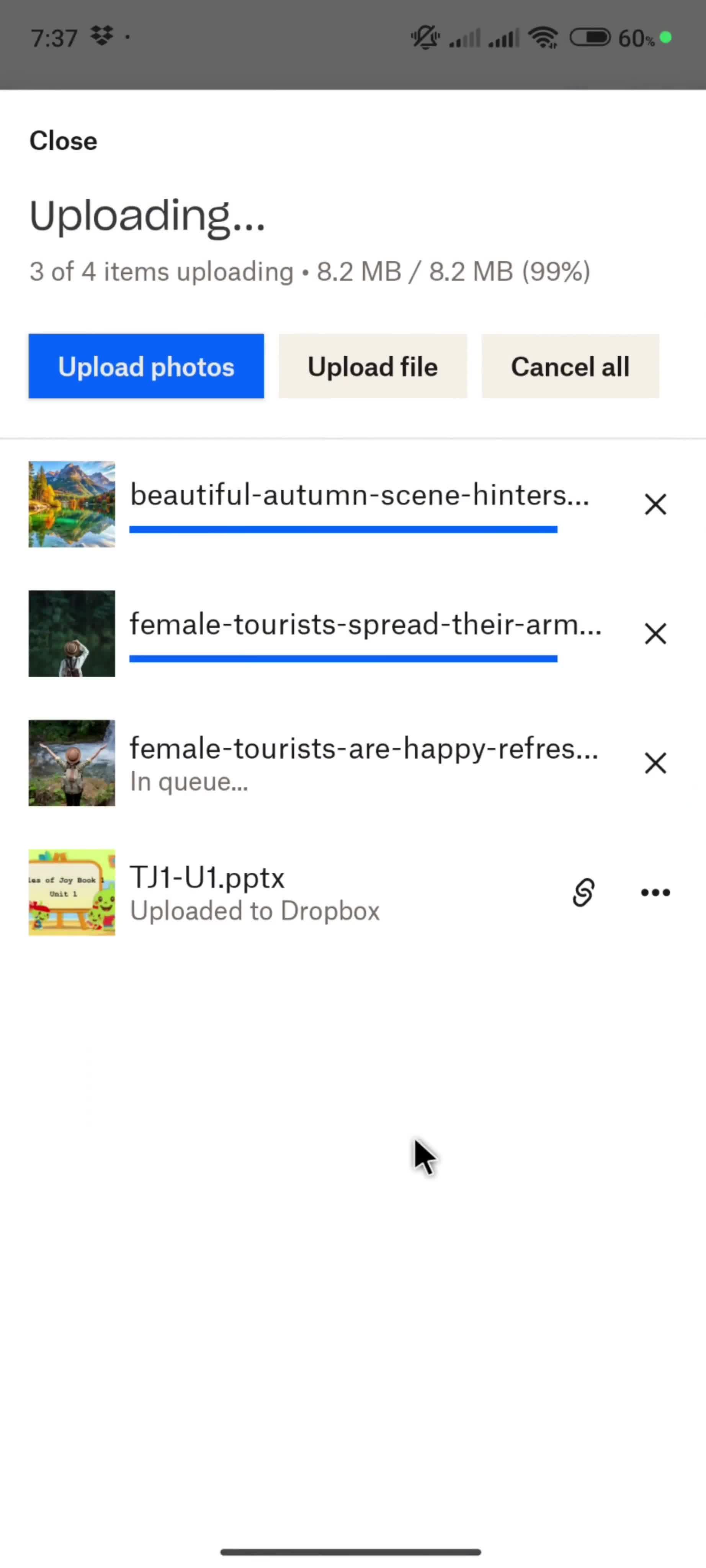 Uploading photos screenshot