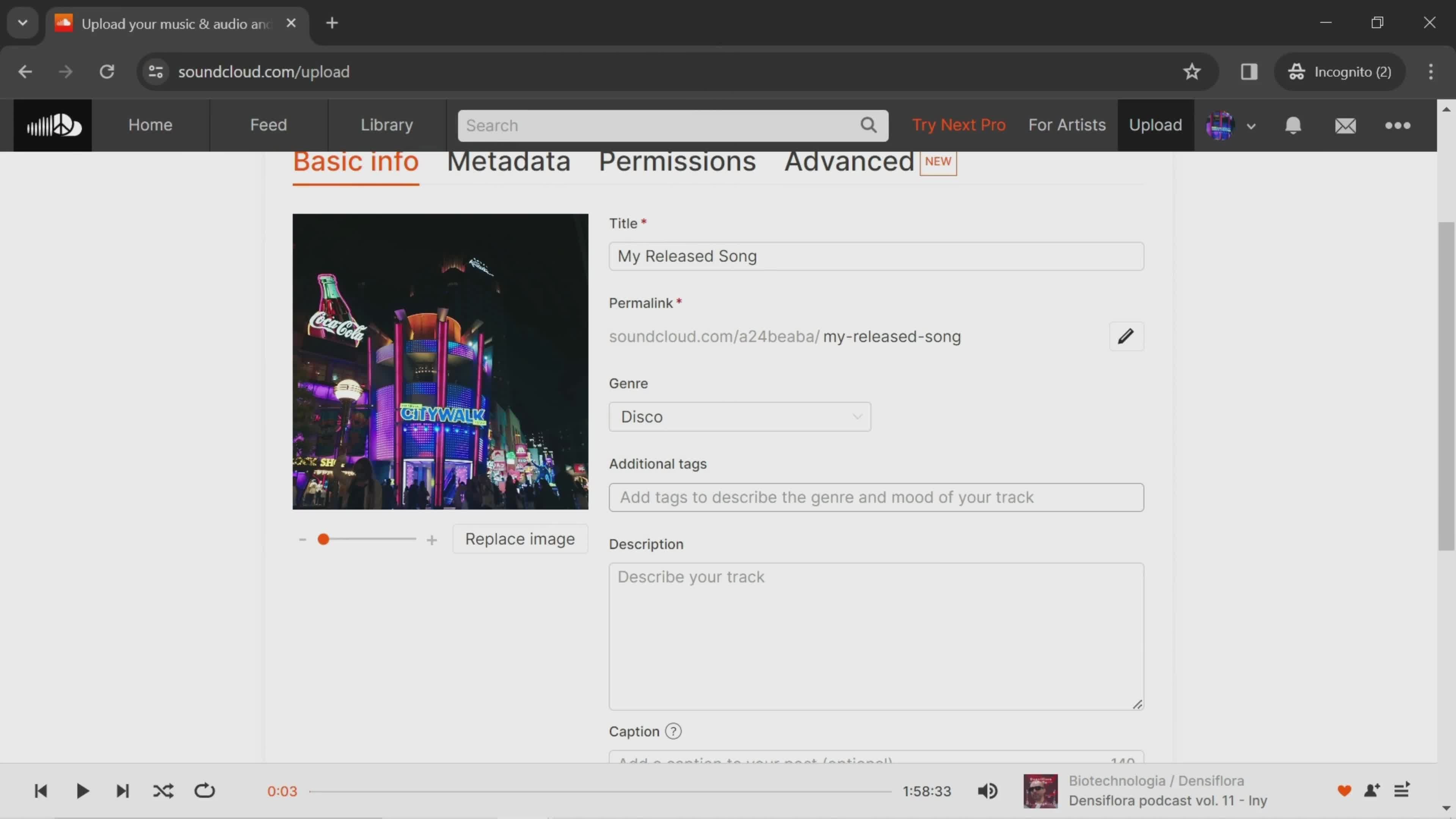 Uploading tracks screenshot