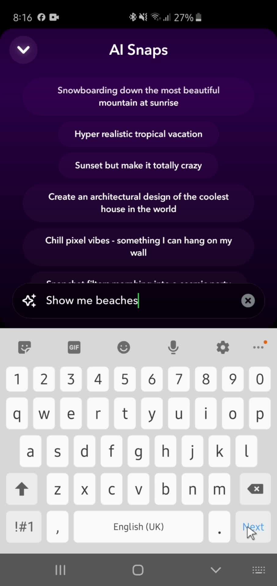 Using AI snaps screenshot