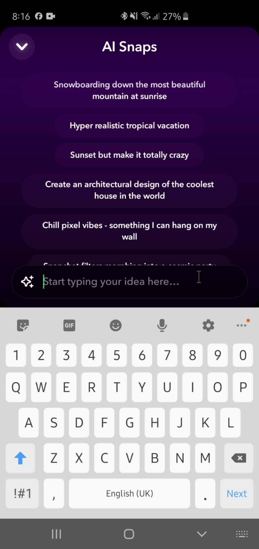 Using AI snaps screenshot