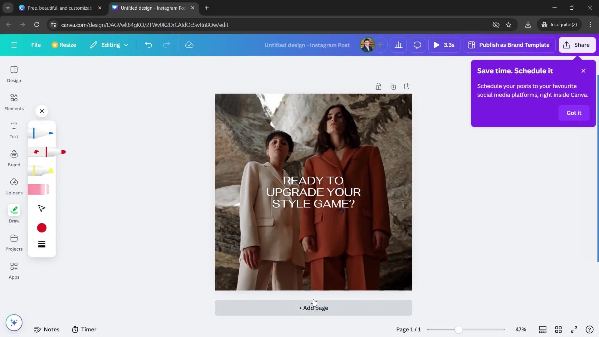 Using template on Canva video thumbnail