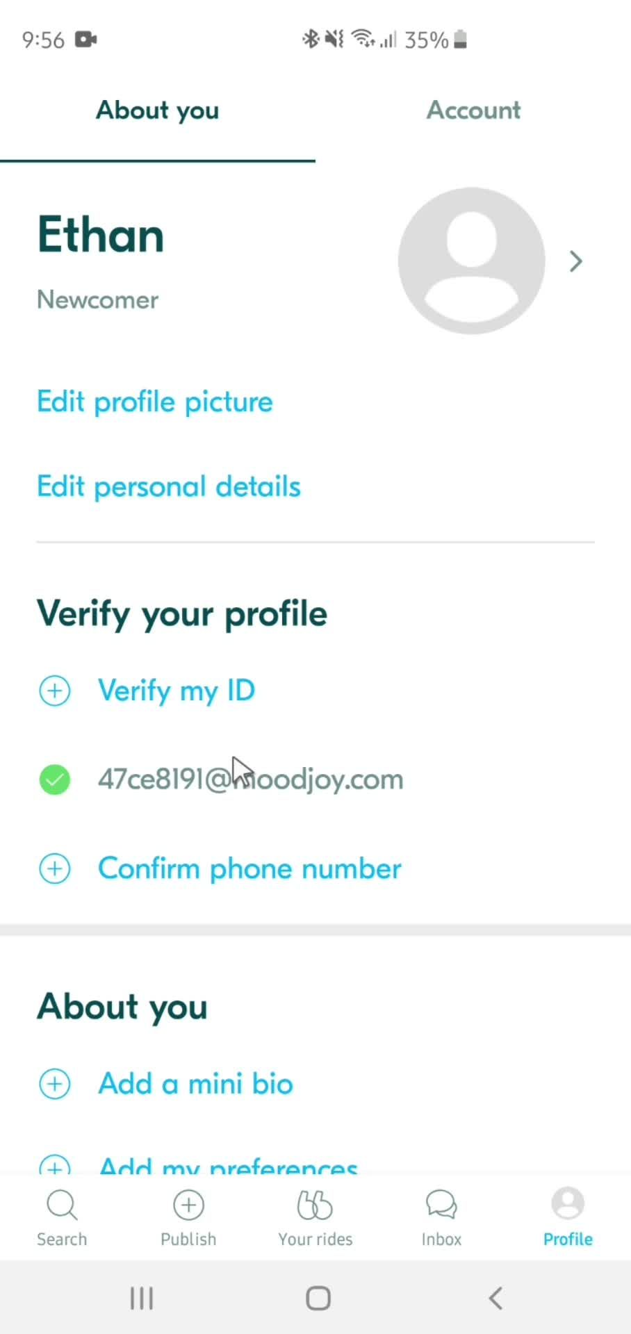 Verifying email address screenshot