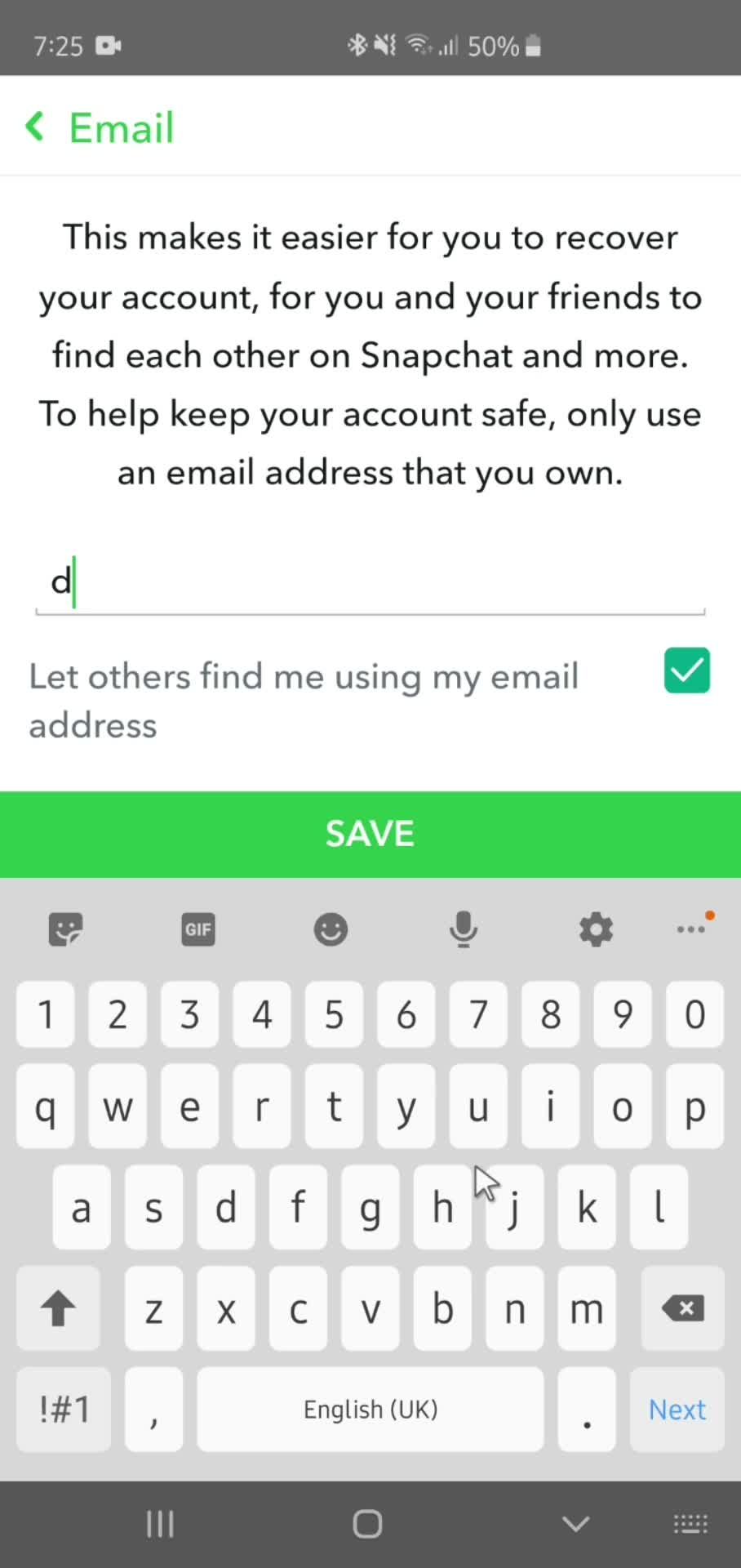 Verifying email address on Snapchat video thumbnail