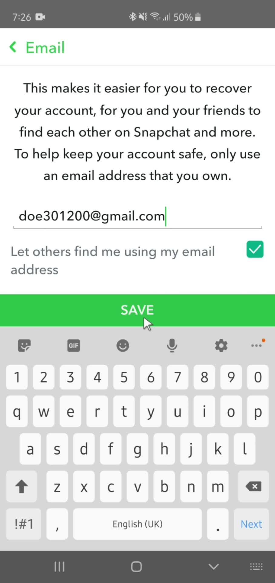 Verifying email address screenshot