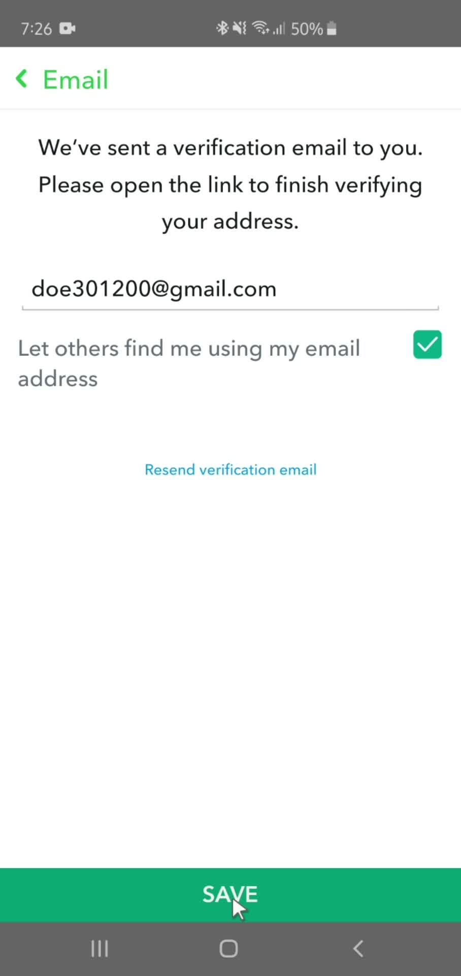 Verifying email address on Snapchat video thumbnail