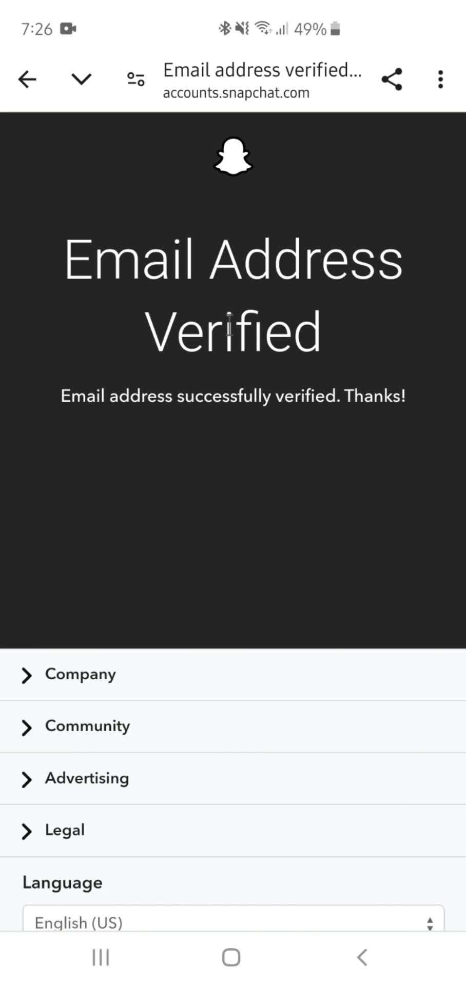 Verifying email address screenshot