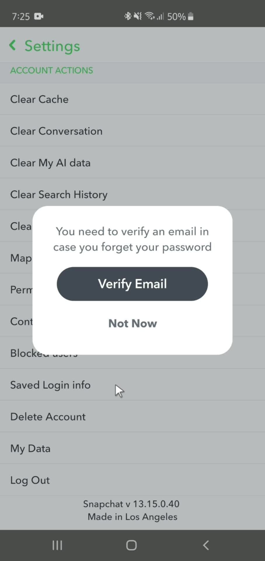 Verifying email address screenshot