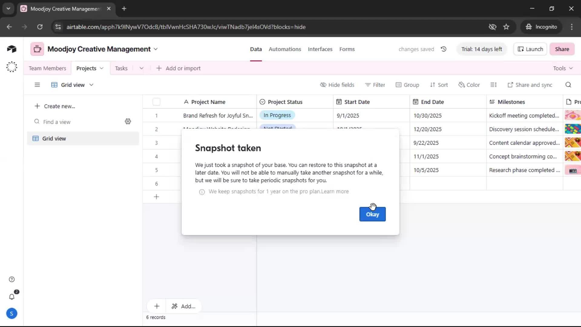 Version history screenshot