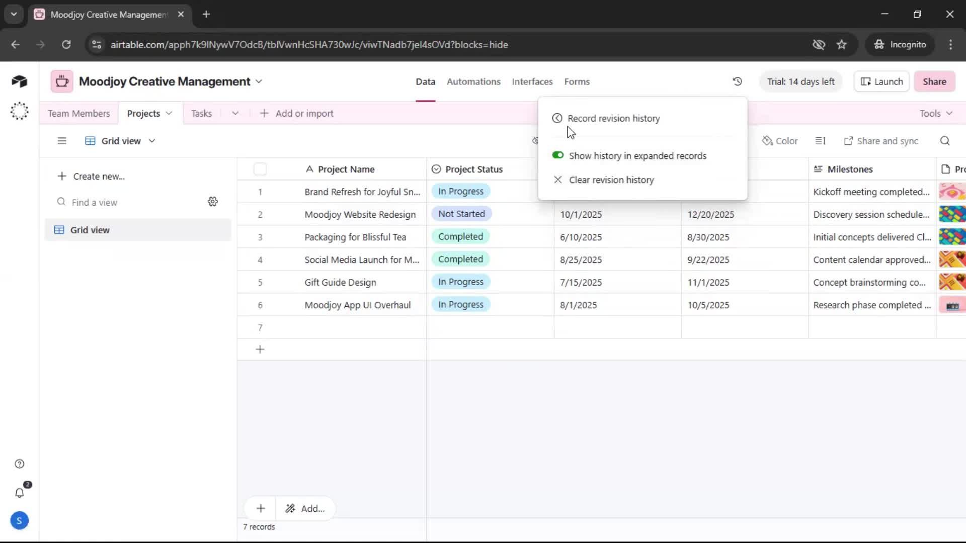 Version history screenshot