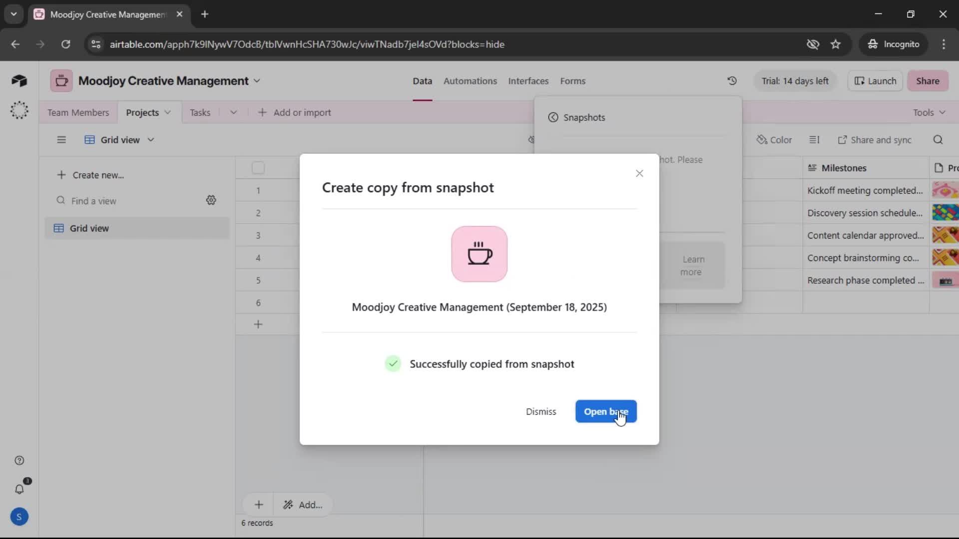 Version history screenshot