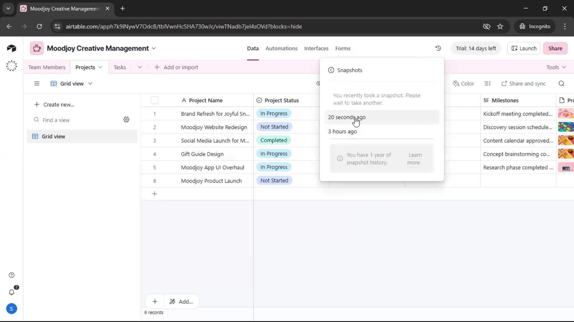 Version history screenshot