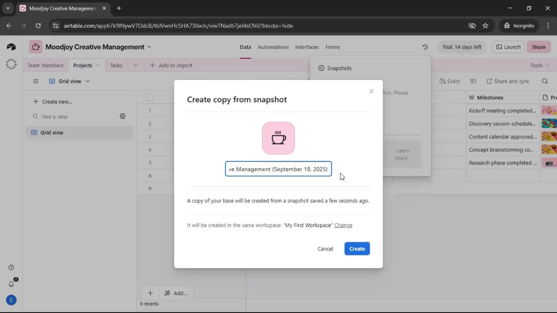 Version history screenshot