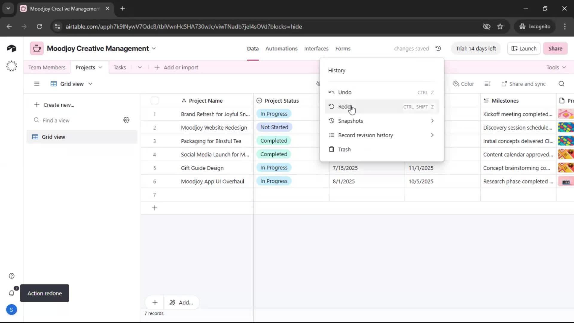 Version history screenshot