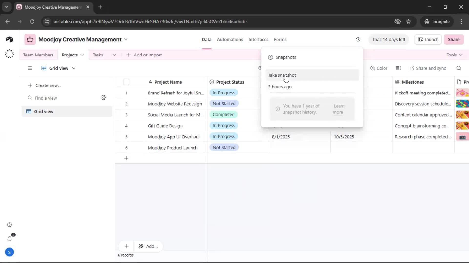 Version history screenshot