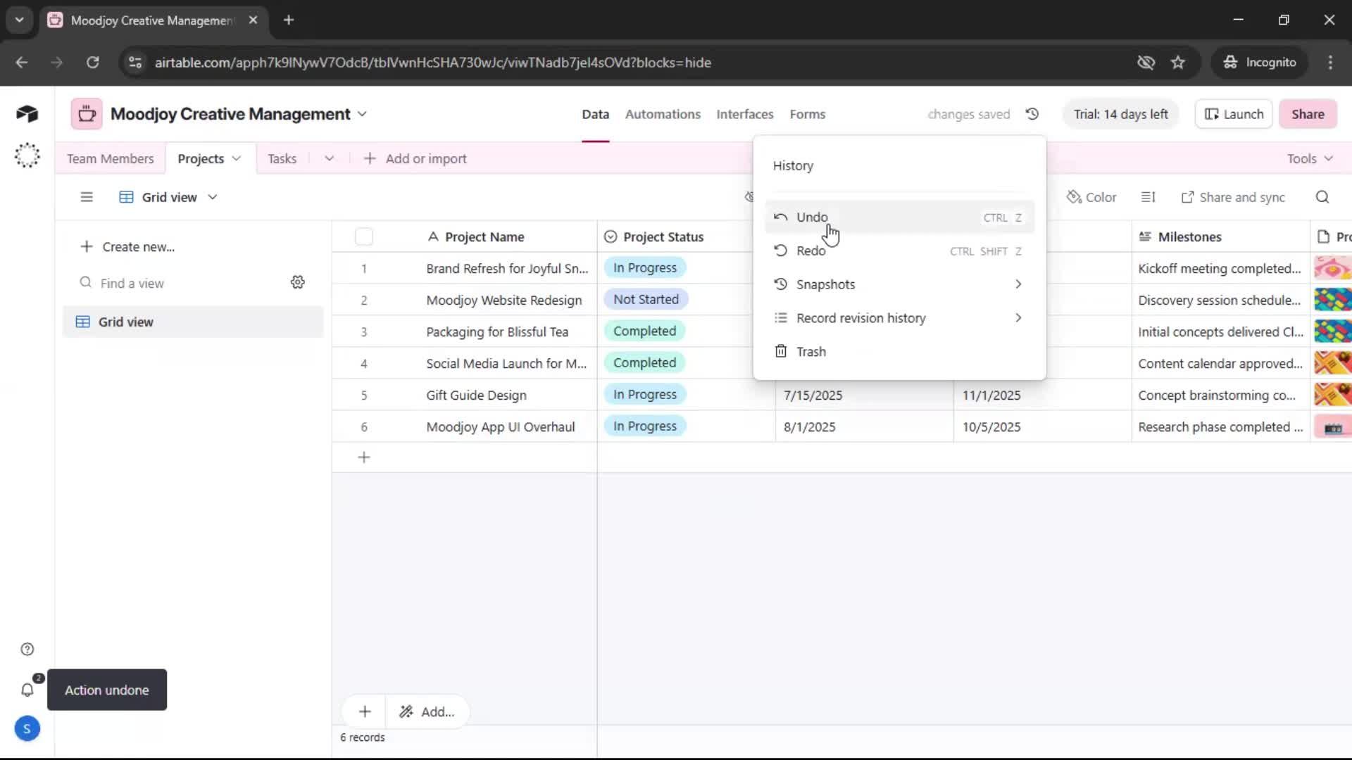 Version history screenshot