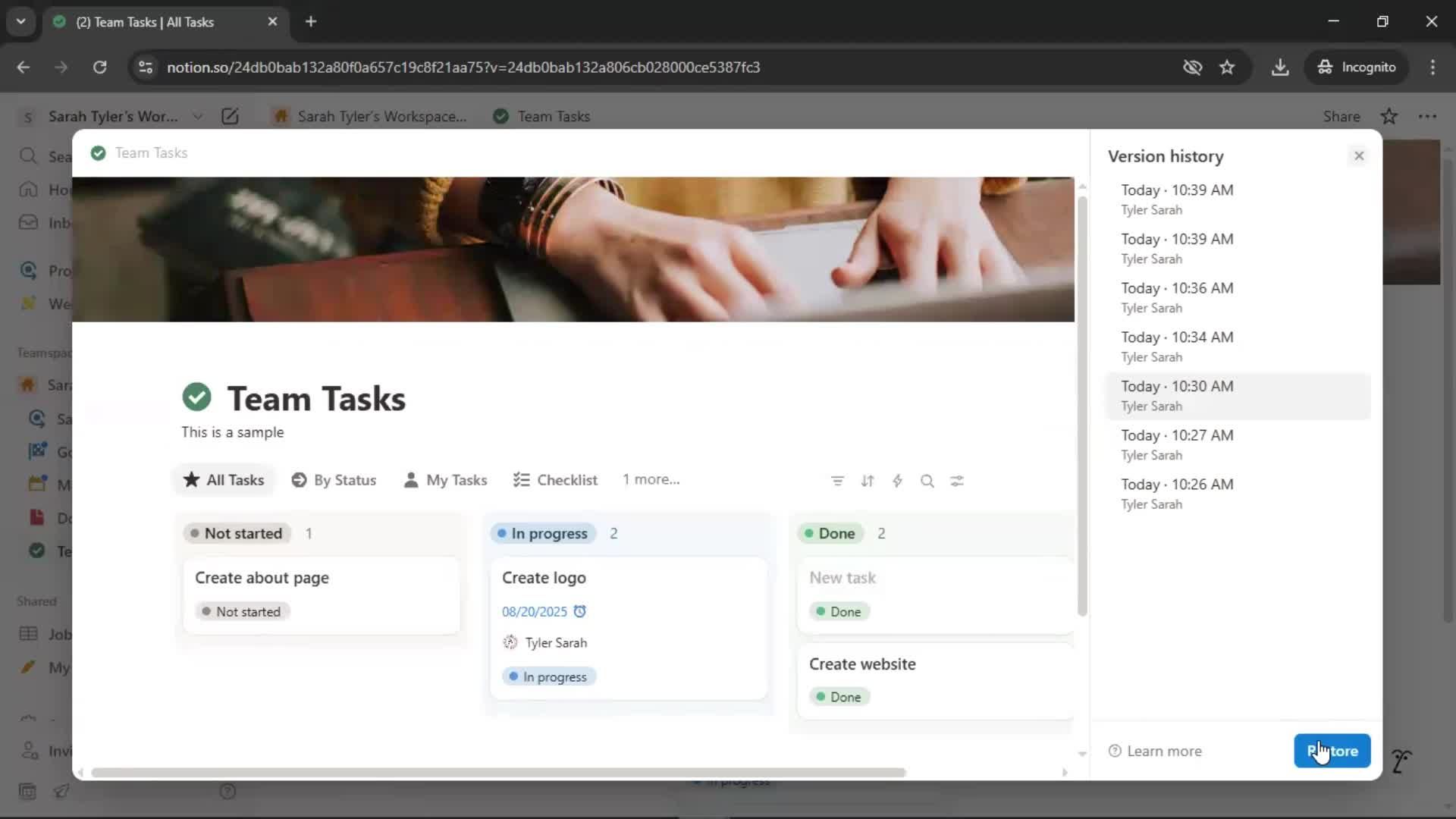 Version history screenshot
