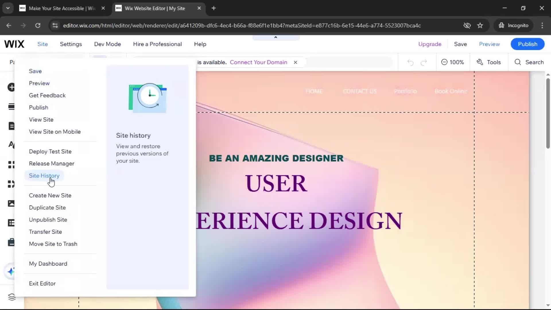 Version history screenshot