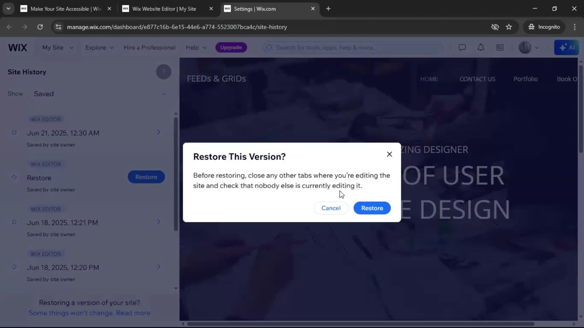 Version history screenshot