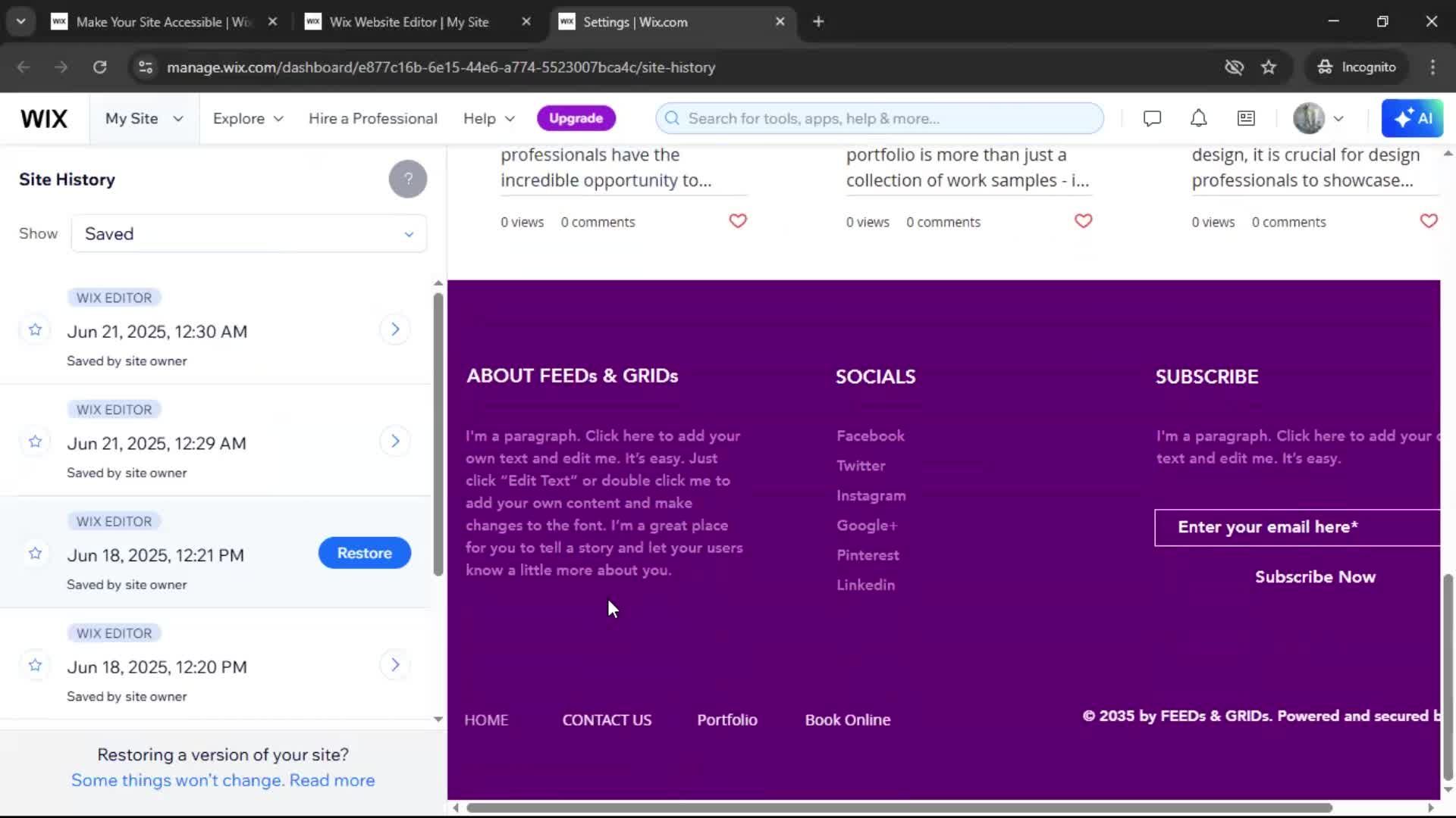Version history screenshot