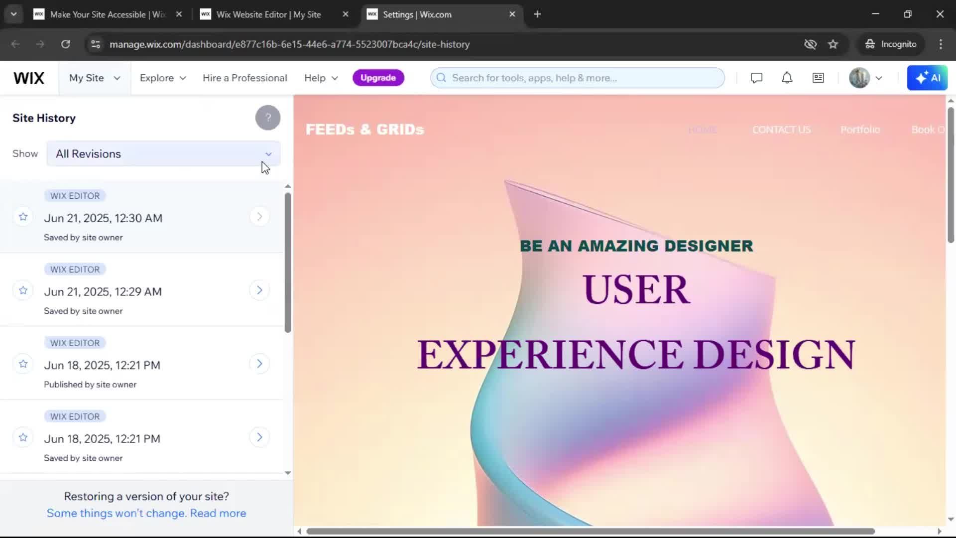 Version history screenshot