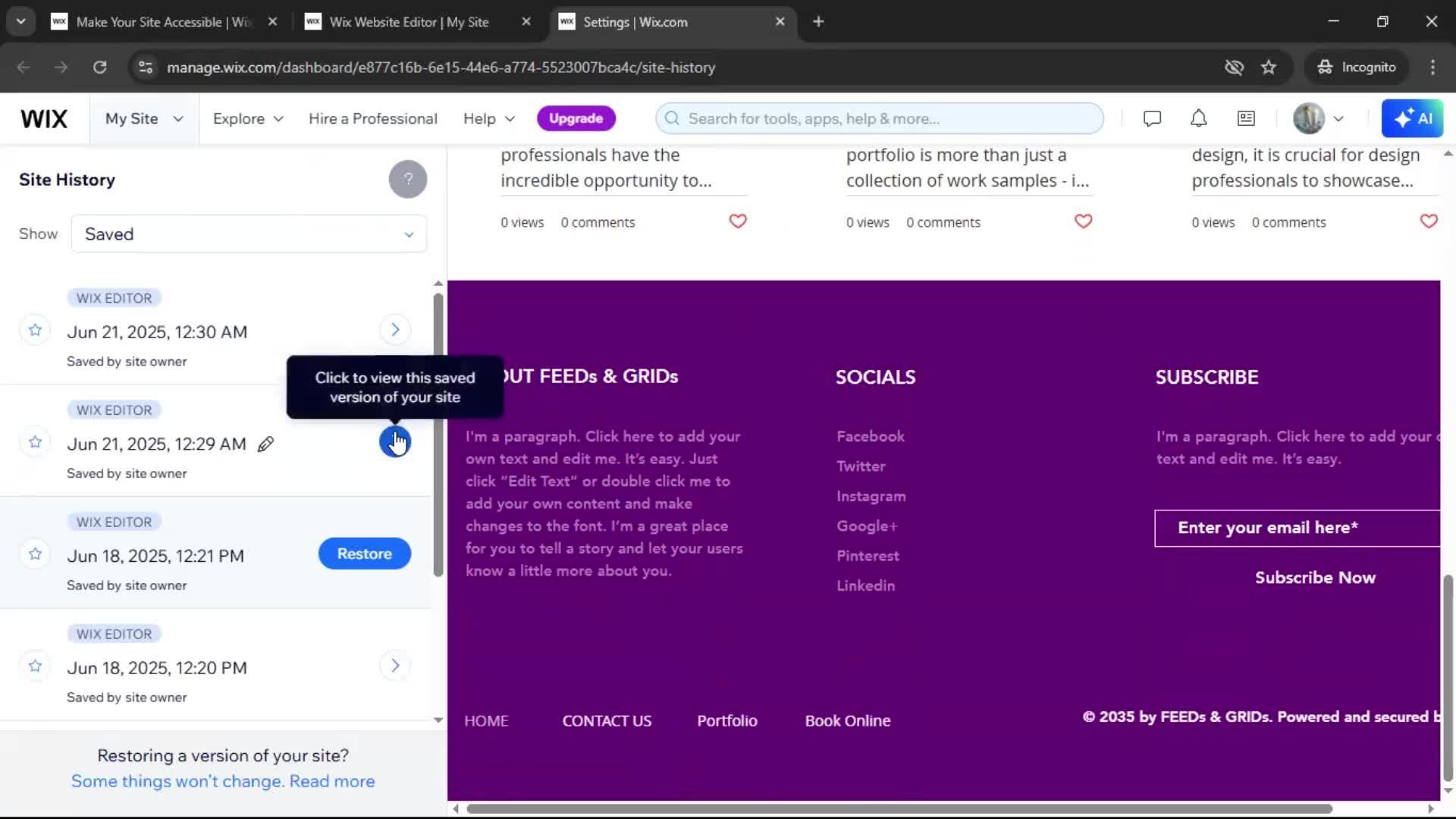 Version history screenshot