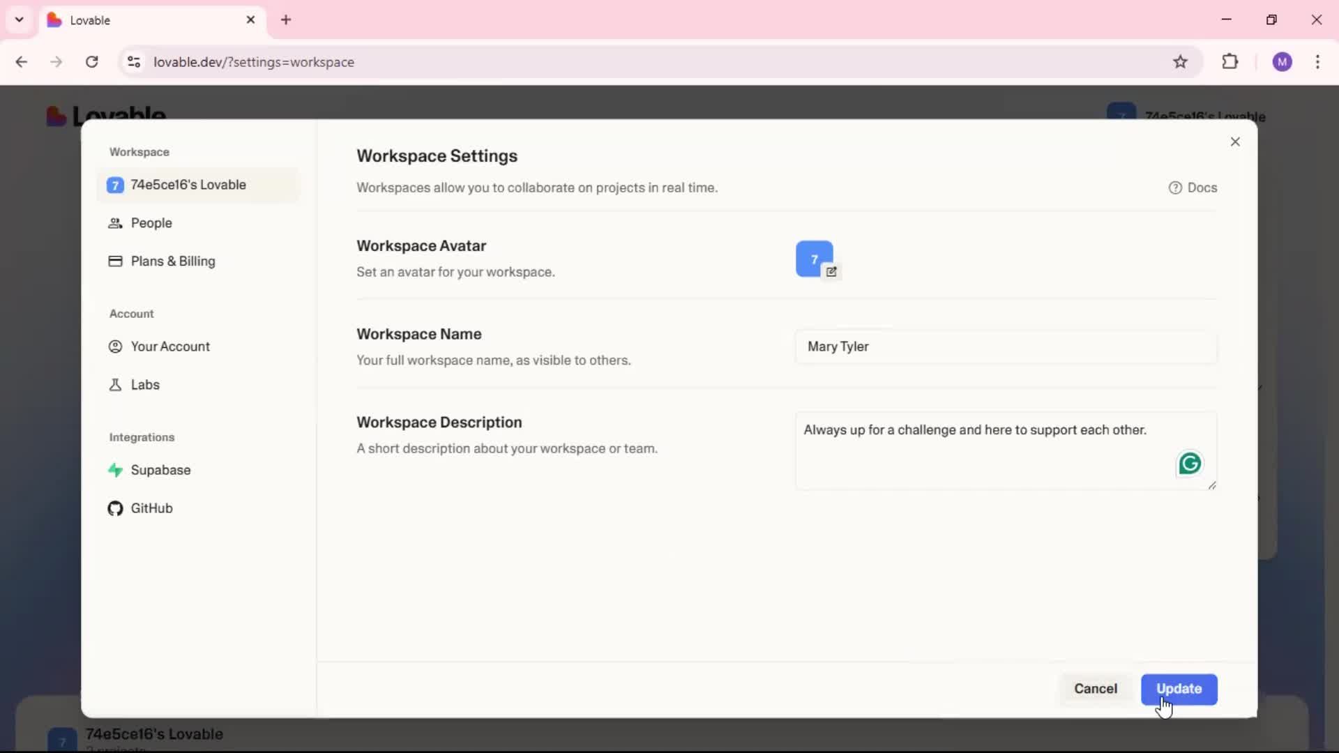 Editing workspace screenshot